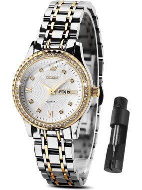 Women's Gold And Silver Diamond Stainless Steel Waterproof Elegant Luxury Watch